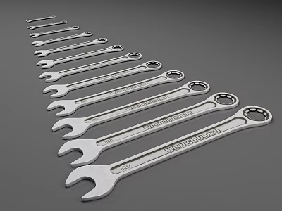 Professional Metal Wrench Set With Various Sizes For Mechanical Repair Work 3d model