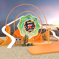 Beach Music Festival Photo Check in Spot With Circular Arch Sunset Cacti And Orange Platform