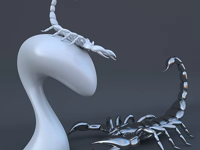 Realistic Detailed Metallic Scorpion Reptile Models On White Sculpture And Ground 3d model