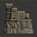 Ancient Architecture Castle Style On Rocky Pedestal With Multi Tiered Structure And Arched Windows