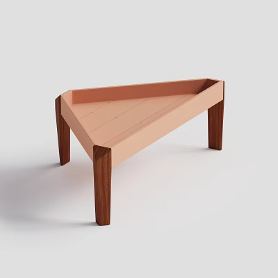 Modern Minimalist Triangular Coffee Table With Pink Top And Wooden Legs 3d model