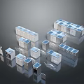 Modular Industrial Equipment with Blue Panels and Multiple Rectangular Units Arranged in Display Setup
