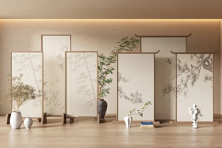 New Chinese Zen Screen Wooden Screen Partition New Chinese Partition New Chinese Entrance Partition New Chinese Screen Song Screen Entrance Partition 3d model