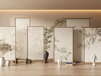 New Chinese Zen Screen Wooden Screen Partition New Chinese Partition New Chinese Entrance Partition New Chinese Screen Song Screen Entrance Partition 3d model