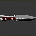 Tactical Weapon Knife With Red Handle Silver Blade Metal Rivets And Holes