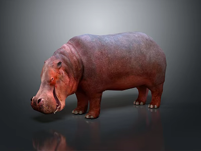 Hippopotamus 3D Model With Realistic Red Brown Skin Standing On Dark Surface 3d model