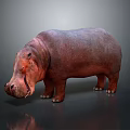 Hippopotamus 3D Model With Realistic Red Brown Skin Standing On Dark Surface