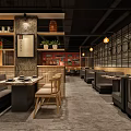 Modern Hotpot Restaurant Interior With Wooden Tables Chairs Decorative Walls And Warm Lighting