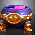 Ornate Blue Cauldron With Golden Star Design And Pink Orbs Inside