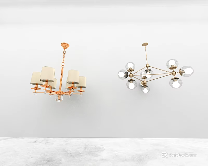 Modern Chandeliers With Golden Frame Rectangular Shades And Glass Globe Bulbs Design 3d model