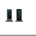 White And Black Smartphones On Charging Stands With Circular Gradient Screens