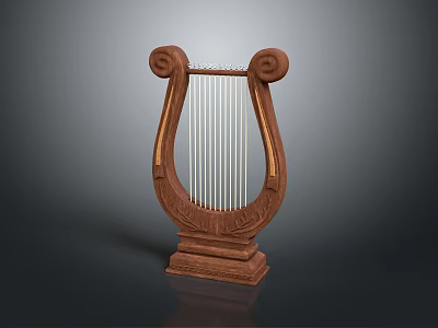 Handcrafted Wooden Harp Musical Instrument with Intricate Carvings and Elegant Design 3d model