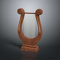 Handcrafted Wooden Harp Musical Instrument with Intricate Carvings and Elegant Design