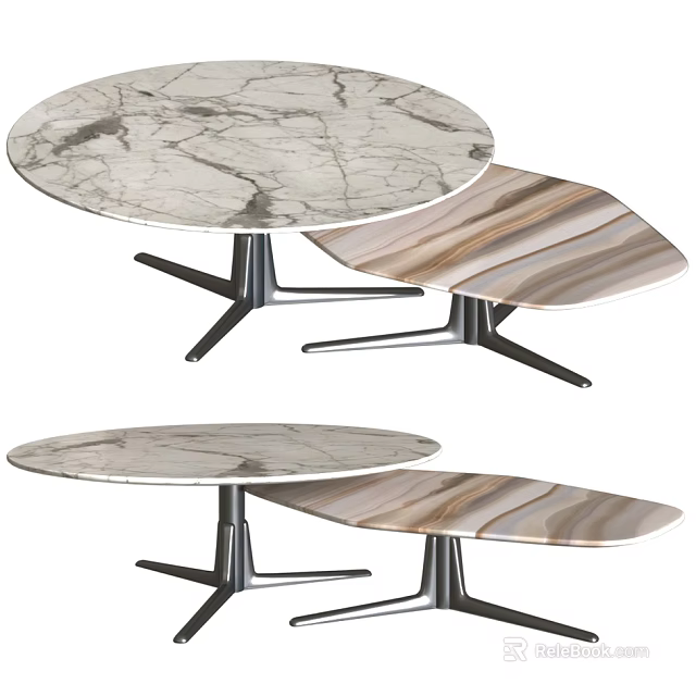 Modern Round Coffee Table With Marble Top And Metal Base Design 3d model 
