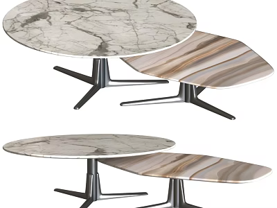 Modern Round Coffee Table With Marble Top And Metal Base Design 3d model