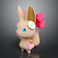 Beige Game Character With Large Ears Blue Eyes White Flower Pink Bow And Pink Bag