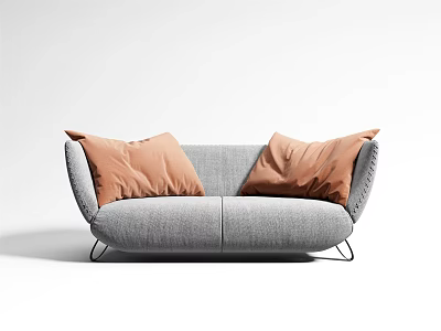 Modern Two Seater Gray Sofa With Brown Cushions And Metal Legs Design 3d model