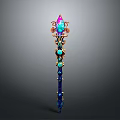 Enchanted Magic Staff With Pink Gemstone Blue Shaft And Gold Ornaments