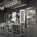 Commercial Kitchen Equipment With Stainless Steel Ovens Worktables And Racks