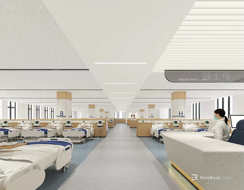 Modern Hospital Outpatient Clinic Interior With Beds And Medical Staff 3d model 