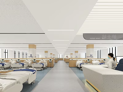 Modern Hospital Outpatient Clinic Interior With Beds And Medical Staff 3d model