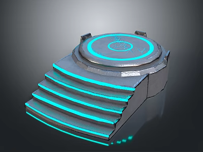 Futuristic Metallic Landscape With Circular Platform Blue Glowing Steps And Logo 3d model