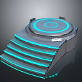 Futuristic Metallic Landscape With Circular Platform Blue Glowing Steps And Logo 3d model