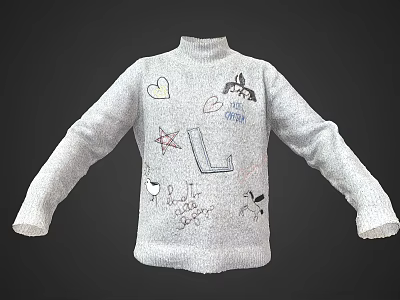 Gray Sweater Featuring Hand Drawn Heart Star Letter 2023 PJTC LOVE Animal Patterns 3d model