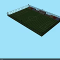 Standard Football Field with Green Grass White Lines Fence Lighting Poles and Spectator Stands 3d model
