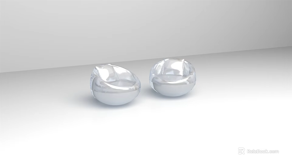 Two Silver Round Spherical Single Sofas With Modern Minimalist Design And Smooth Surface 3d model