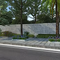 Urban Tree Pit Design With Trees Purple Flowers And Gray Stone Wall
