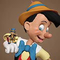 Pinocchio Classic Animated Film Character With Yellow Hat Blue Bowtie White Gloves And Red Shorts
