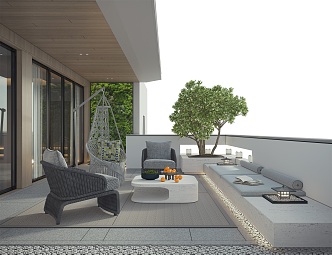 Modern Balcony Terrace Outdoor Leisure Area 3d model