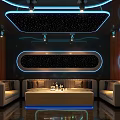 Futuristic KTV Interior With Neon Lights Starry Ceiling Sofas And Coffee Table