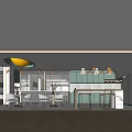 Modern Public Office Space with Multiple Desks Computers Gray Office Chairs Wooden Flooring Circular Lights