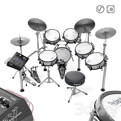 Roland Professional Electronic Drum Set With Cymbals Stool Pedals And Drum Module 3d model