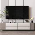 Modern TV Stand with Drawers Large Flat Screen TV Green Plant and Decorative Sculpture