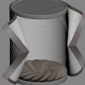 Round Storage Ottoman With Leather And Fabric Upholstery Open Top Inner Curved Compartments