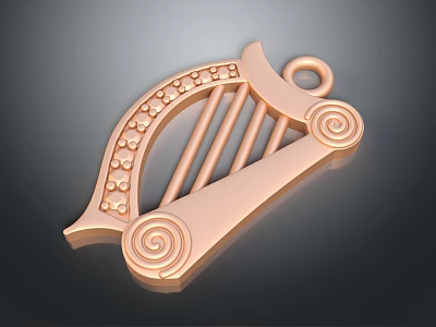 Elegant Rose Gold Harp Shaped Pendant With Decorative Dots And Spiral Ends Jewelry 3d model