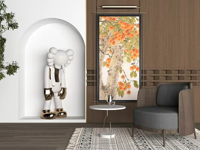 Modern Interior Featuring White Sculptural Wall Decor With Arched Niche And Art Painting 3d model