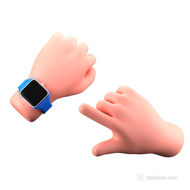 Two Hands With Blue Smartwatch And Gesture Showing Digital Interaction Concept 3d model 