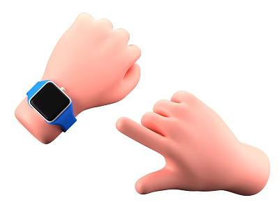 Two Hands With Blue Smartwatch And Gesture Showing Digital Interaction Concept 3d model