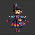 Traditional Woman Doll In Ornate Ethnic Costume With Decorative Headdress Colorful Skirt And Tiger Pouch
