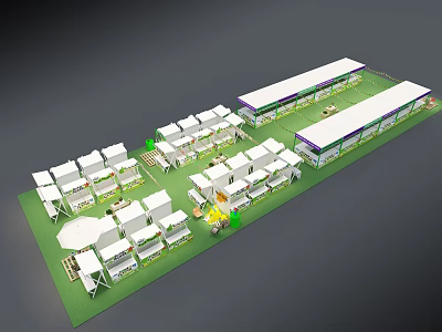Modern Commercial Street With White Buildings Shops Green Spaces And Open Plazas 3d model