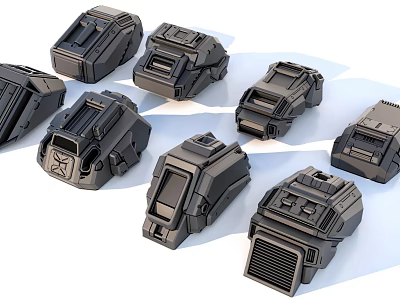 Multiple Black Industrial Equipment Parts With Various Shapes Mechanical Structures And Heat Sinks 3d model