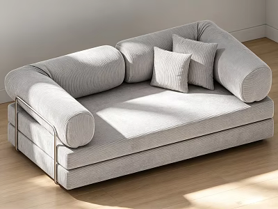 Light Gray Modern Double Sofa With Wide Armrests And Cushions On Wooden Floor 3d model