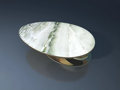 Oval Coffee Table With White Marble Surface And Golden Base Design 3d model