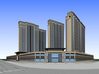 Modern Commercial Street With High Rise Buildings And Retail Architecture 3d model