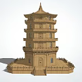 Traditional Wooden Pagoda Tower Featuring Multi Story Structure Platform Steps And Windows