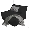 Modern Black Leather Single Sofa With Soft Cushions And Gray Throw Blanket 3d model